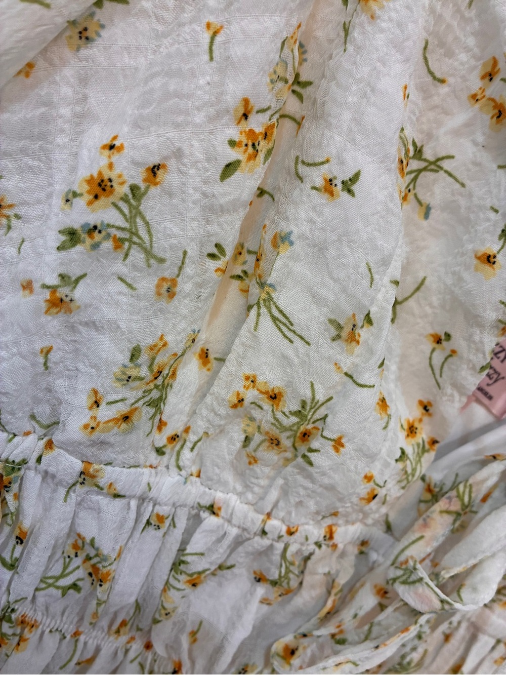 Dizzy Lizzy Floral Peplum Tie-Front Blouse - White/Yellow - Picture 7 of 7